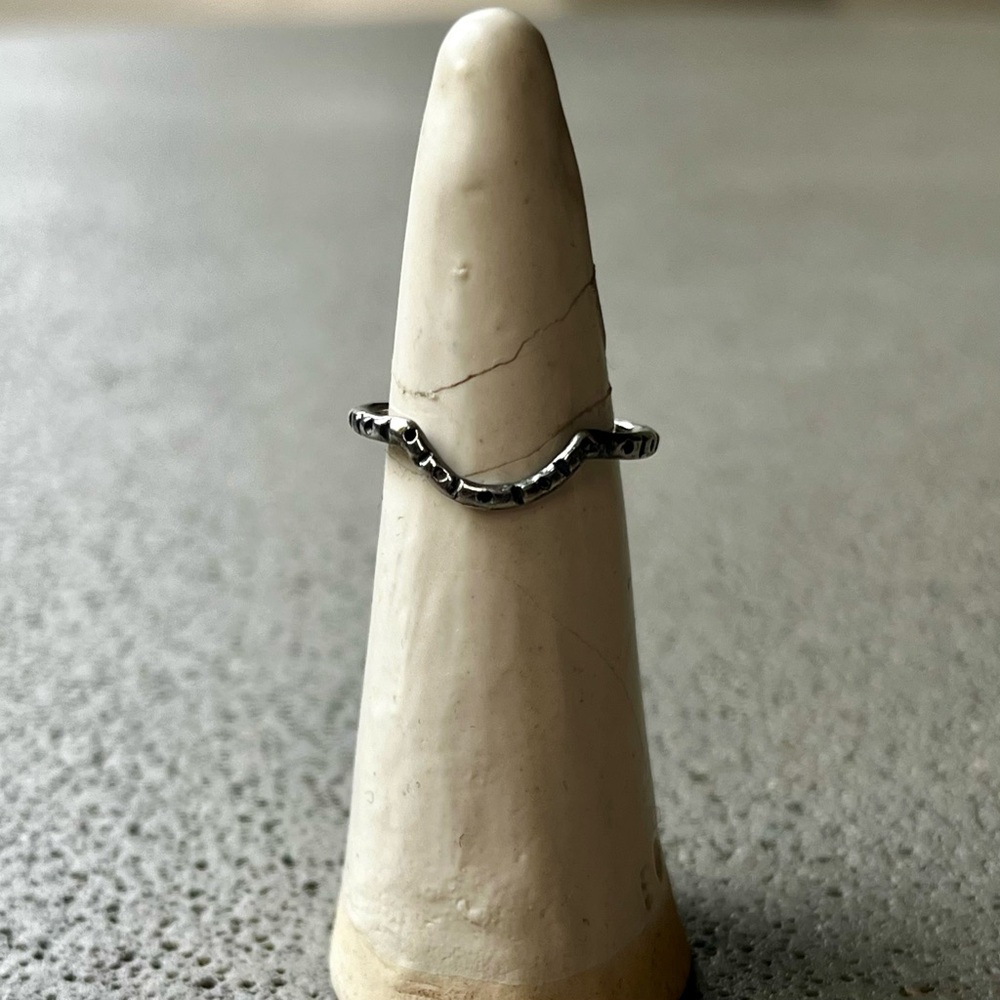 Artisan-Made Textured Curved Silver Band size 7